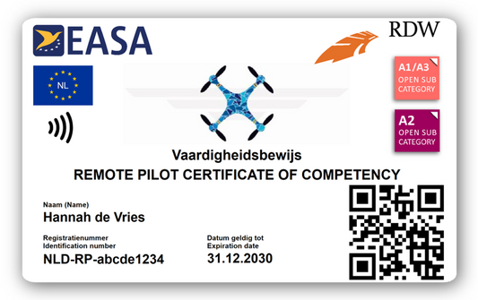 Vliegbewijspasje Drone A1/A3, A2, STS