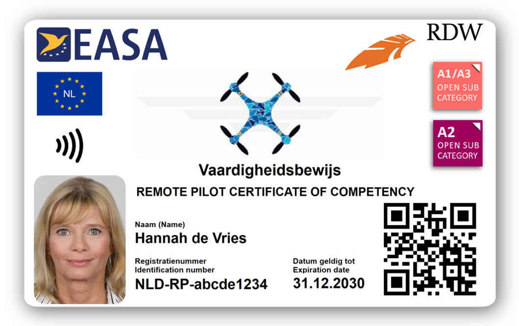 Drone Vliegbewijs met Pasfoto - A1/A3, A2, STS