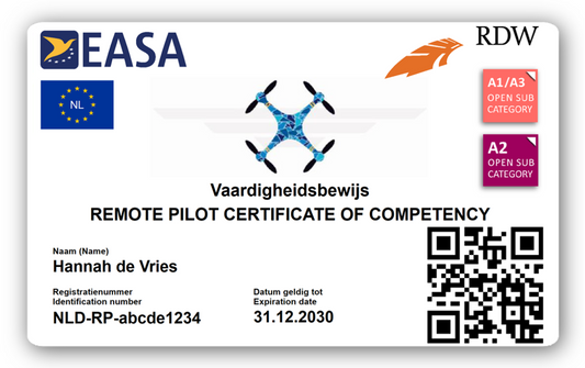Vliegbewijspasje Drone A1/A3, A2, STS